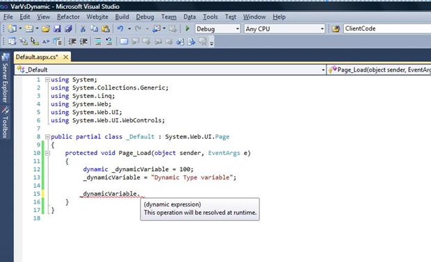 Intellisense help is not available for dynamic type